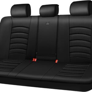 CAR PASS Leather Back Seat Cover, Universal Waterproof Bench Rear Seat Cover Zipper Split Rear Bench Protector Fit 95% Automotive Interior Covers for Cars Sedans SUVs (Rear,All Black)